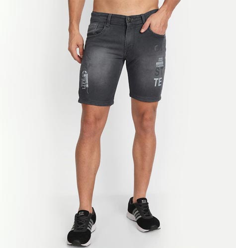 Men Grey Typography Printed Skinny Fit Denim Shorts